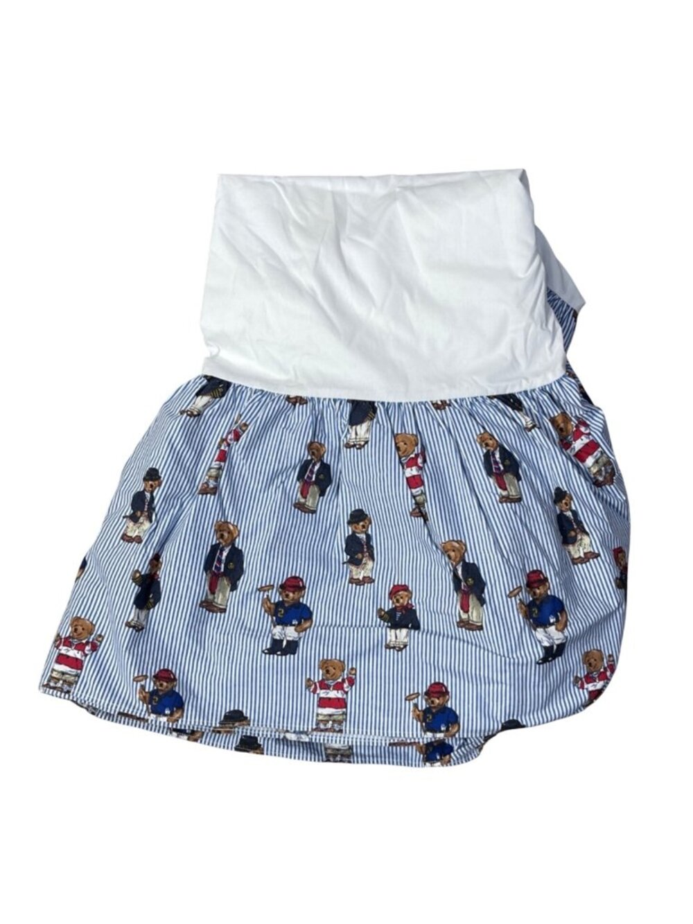 VTG Ralph Lauren Polo Bear Bed Skirt Twin Blue Red White Stripe (READ) Cotton